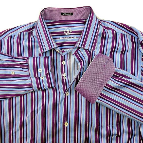 Bugatchi Uomo Striped long sleeve flip cuff shirt, XL $155 nice! - Picture 1 of 8
